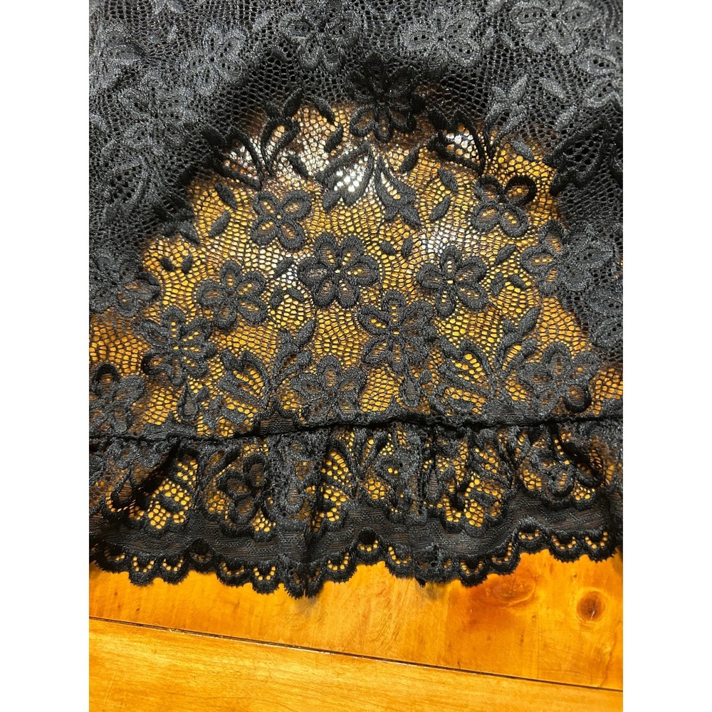 Y2K Coquette Whimsigoth Black Sheer Floral Lace Cami Sheer V-Neck Lingerie Top‎ - Picture 7 of 10